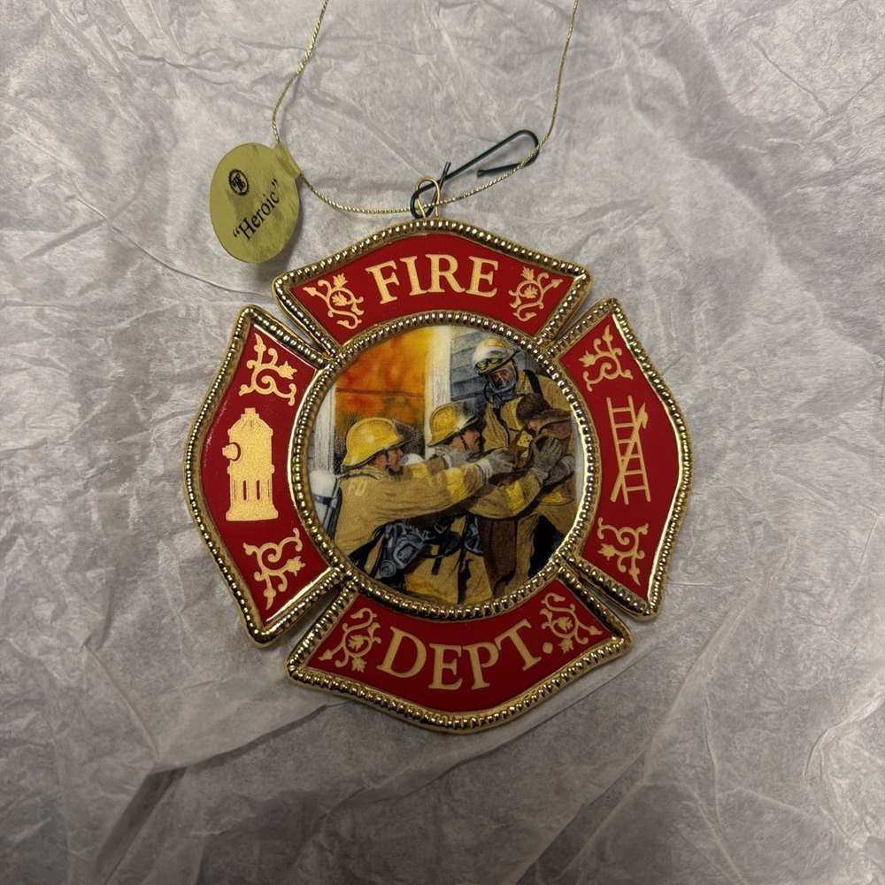 Bradford Exchange Heroic Fire Department Christmas Ornament Porcelain Vintage